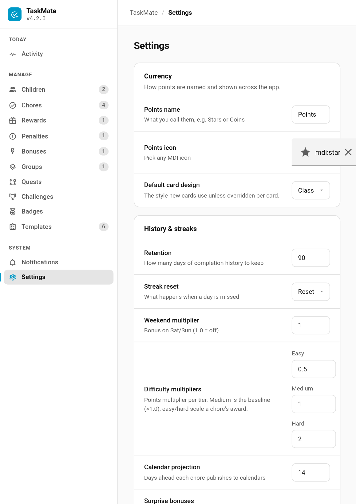 Default card design in Settings